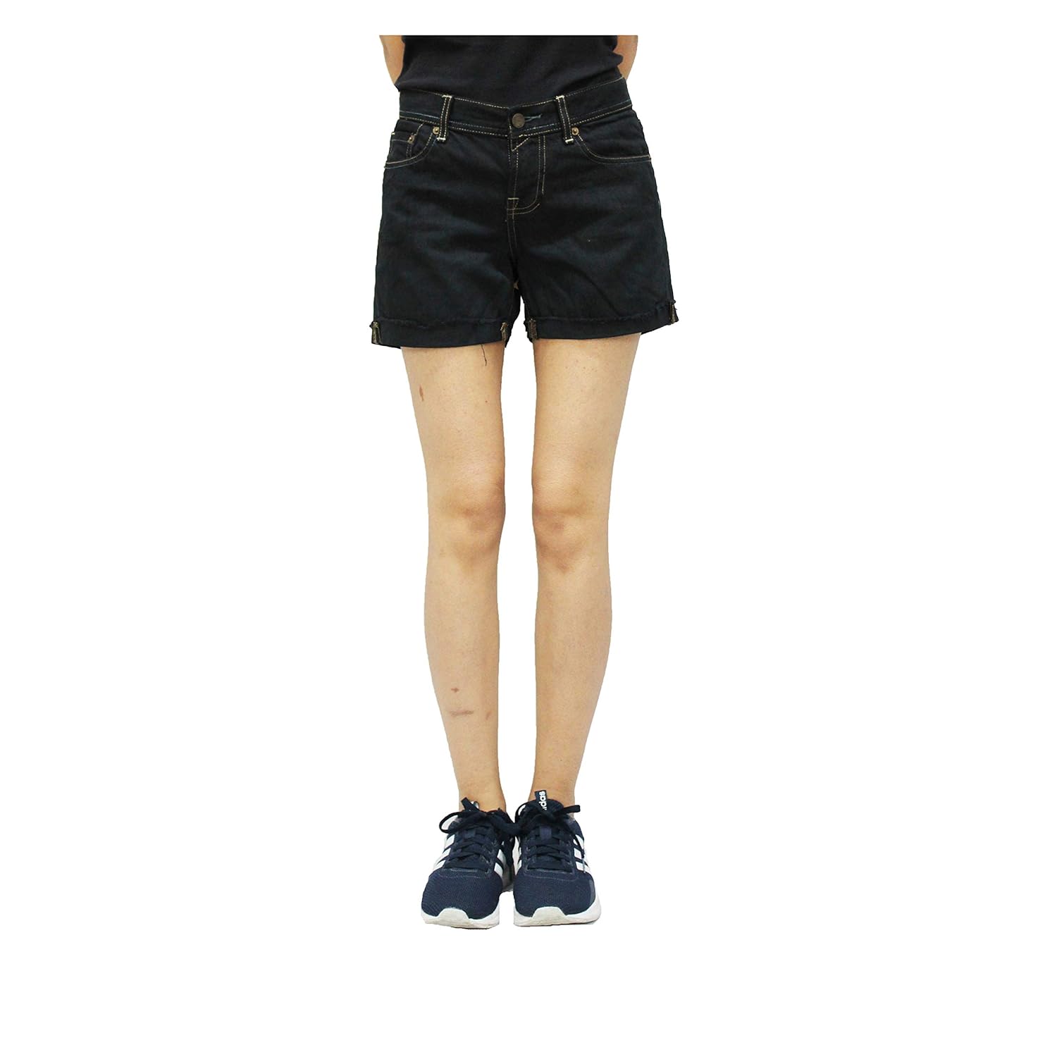 womens long black denim shorts