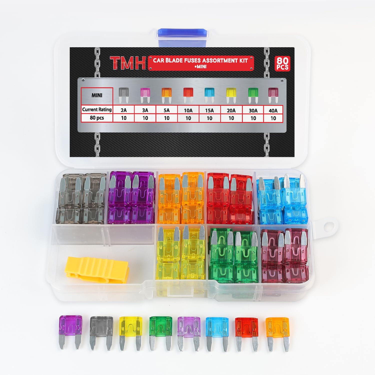 Photo 1 of TMH 80 Pcs Car Fuse Assortment Kit, Mini Blade Fuses Automotive + 1 Puller – for RV, Truck, Marine, Auto Accessories (2A 3A 5A 10A 15A 20A 30A 40A)