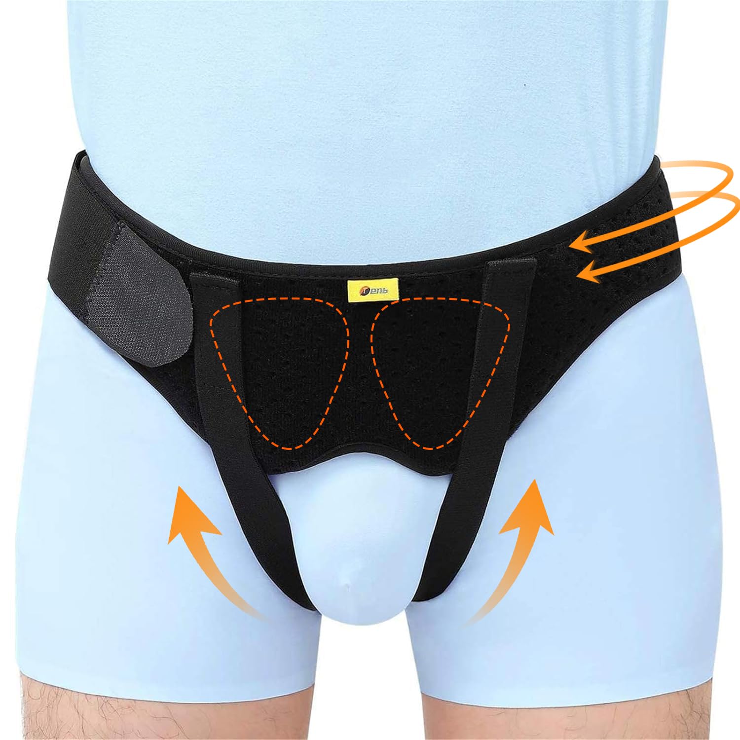 Photo 1 of Hernia Belt for Men Hernia Support Truss for Single/Double Inguinal or Sports Hernia, Adjustable Waist Strap with 2 Removable Compression Pads Breathable Material (Medium)