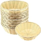 TAICHEUT 20 Pack Wicker Bread Basket, 8 Inch Handwoven Round Plastic Wicker Bread Baskets Bulk Small Food Serving Baskets for