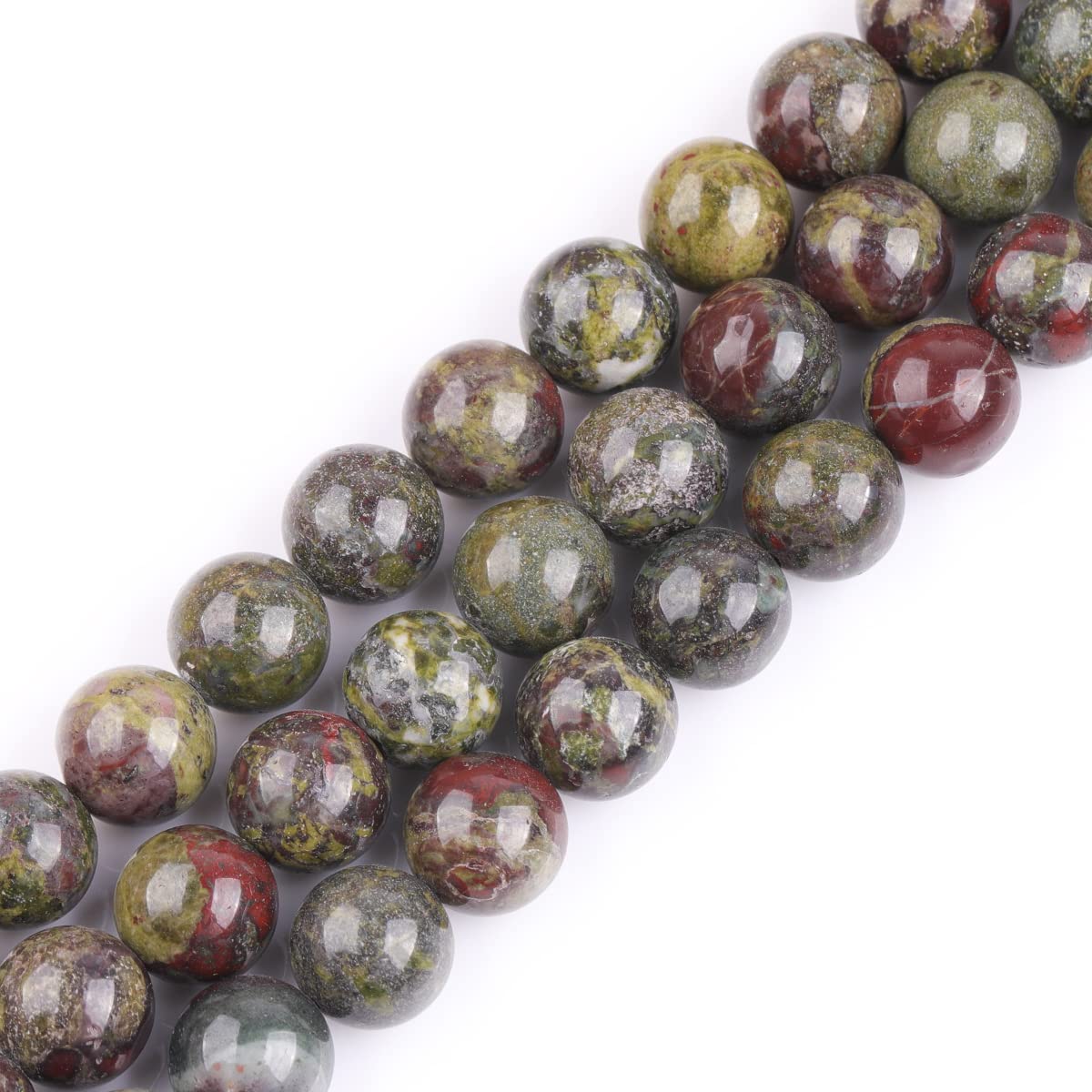 GEM-Inside Natural 10mm Green Red Australia Blood Jade Round Gemstone Semi Precious Loose Beads for Jewellery Making 15''