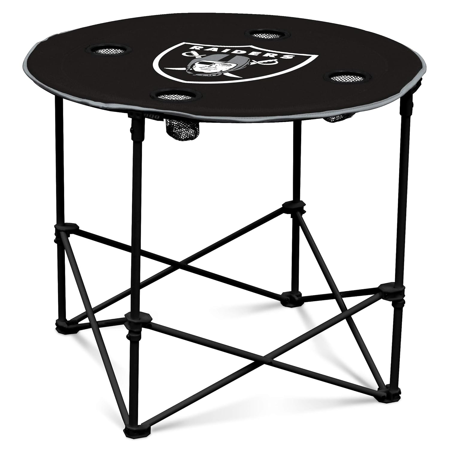 Oakland RaidersCollapsible Round Table with 4 Cup Holders and Carry Bag