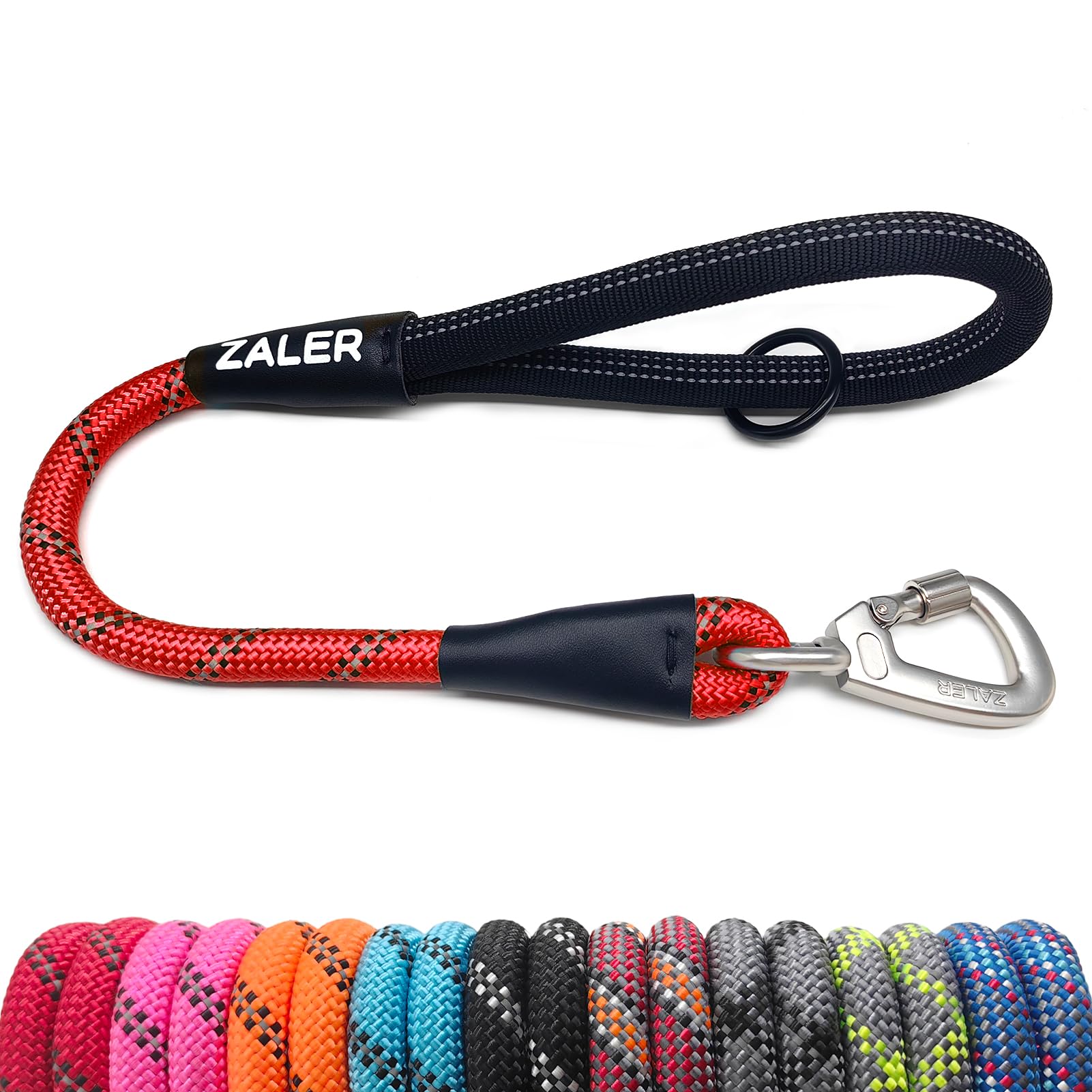 Photo 1 of ZALER Short Dog Leash, 18 Inches Rope Traffic Leashes for Dogs, Reflective Dog Lead with O-Ring, Heavy Duty Pet Leash for Large and Medium Dogs (18'' Red)