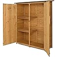 Outvita Outdoor Storage Cabinet with Waterproof Roof, Double Lockable Doors Garden Shed with 2 Removable Shelves, Wooden Storage Shed with Large Storage Space for Yard Garge Patio Deck Porch（Natural）