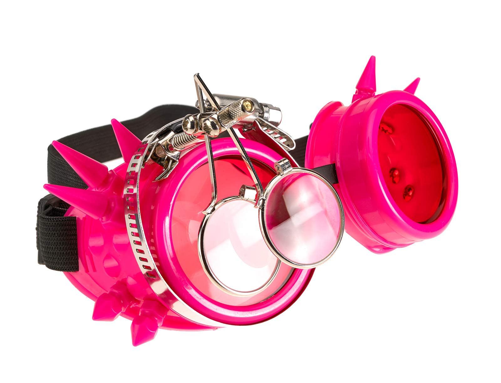 4sold Loupe Steampunk Black Cyber Goggles Rave Goth Vintage Victorian like Sunglasses (Pink Studs Eye Loupes)