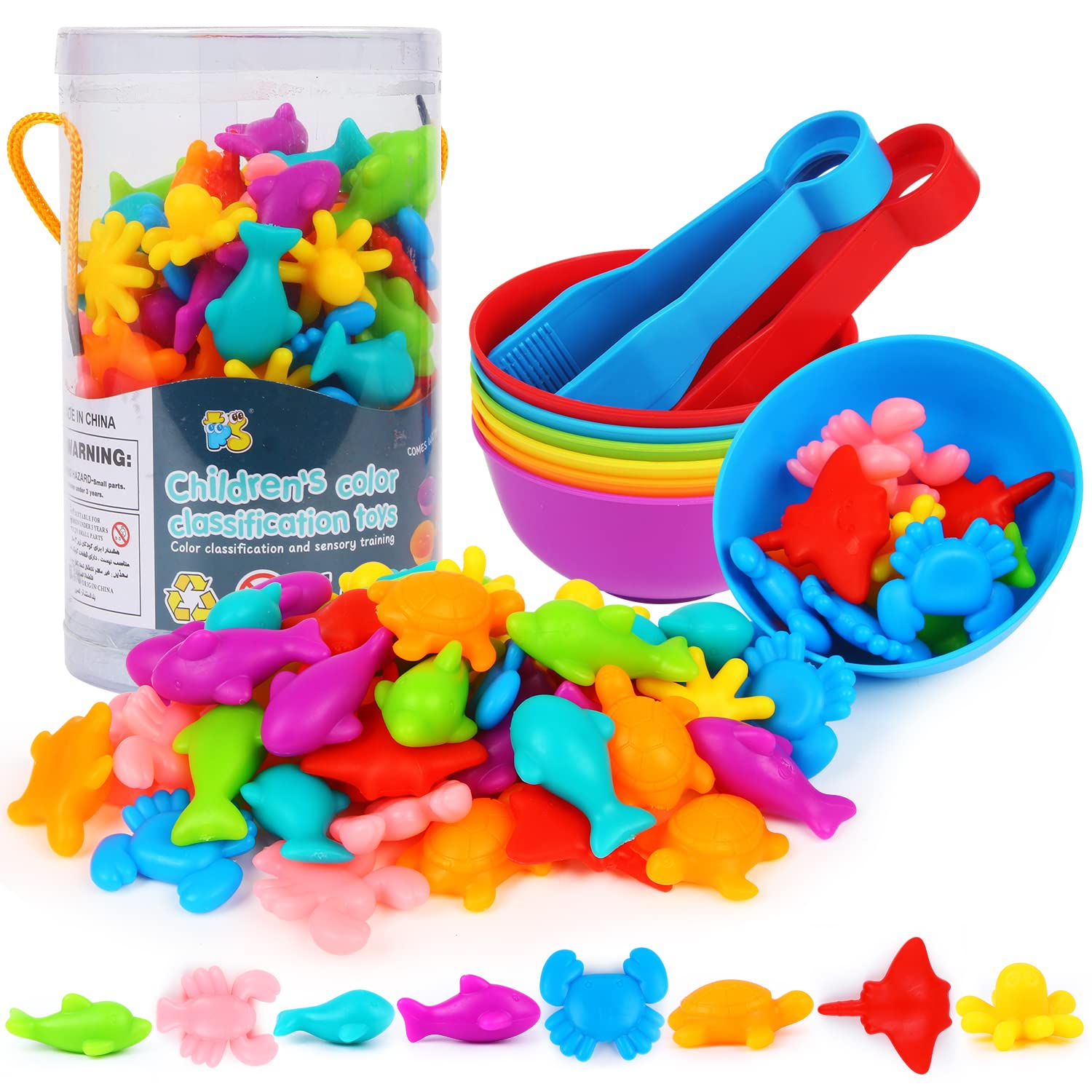 Photo 1 of LOKIPA Counting Ocean Animal Toys, Color Sorting Set Ocean Animal Matching Game with Rainbow Sorting Cups Learning Activities Educational Sensory Toys for Toddlers Kids Ages 3 Years and Up