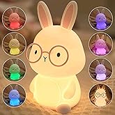 FAMIDUO Bunny Night Light, Rabbit Lamp for Kids, Rechargeable LED Nightlight for Easter Gift,Silicone Bedside Lamp with Touch Color Changing,3 Levels Dimmable/Timmer Nursery Bedroom Light,Room Decor