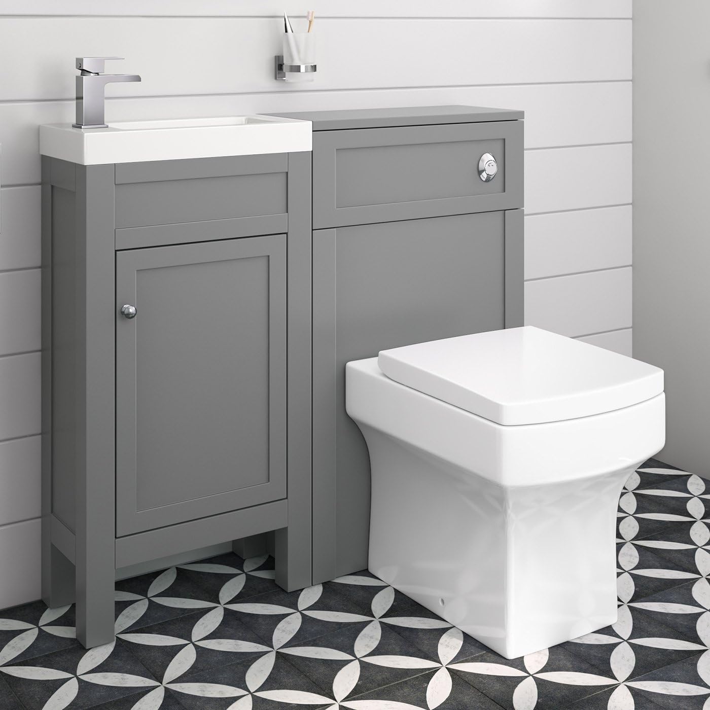 Combined Toilet Bathroom Vanity Unit Basin Sink Bath Furniture Grey WC Seat Pan