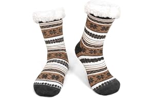 CaiDieNu Mens Fuzzy Slipper Socks: Non Slip Winter Thermal Home Socks with Grips Thick Fluffy Fleece Lined Cozy Warm Indoor