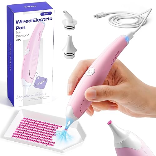 Caydo Wired Electric Diamond Painting Pen (Plug-in Use), E-Painter for Diamond Painting - Ergonomic Vacuum Tool with 2-Tips, Diamond Art Accessories Tools for Setting Diamonds Without Wax (Pink)