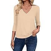 Sialois 3/4 Length Sleeve Womens Tops V Neck Blouse Banded Bottom Shirts Fashion Tunic 2026 Fall Tees Spring Summer Clothes