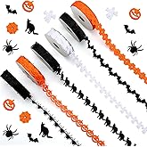 Hoteam 6 Rolls Halloween Ribbons Pumpkin Bat Ghost Shape Halloween Craft Thin Ribbon 30 Yards Garland Black White Orange Trim Embellishment for DIY Craft Gift Wreath Wrapping Holiday Party Decoration
