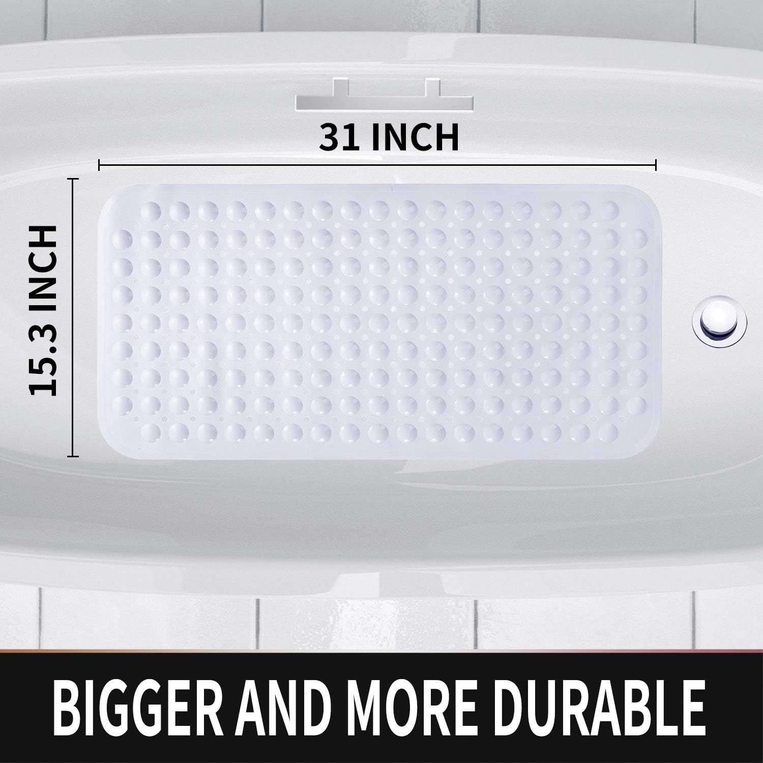 Yimobra Original Bath Tub Shower Mat 31 x 15.3 Inches, Comfortable, Non-Slip, Suction Cups with Drain Holes, Machine Washable, Phthalate, Latex and BPA Free Bathroom Mats, White: Home & Kitchen
