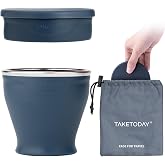 TakeToday Collapsible Cup 8 oz, Foldable with Lid for Travel, Navy | BPA-Free Food-Grade Silicone, Dishwasher Safe, Reusable, for Camping, Outdoors
