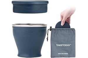 TakeToday Collapsible Travel Cup - Silicone Foldable Water Cup, BPA-Free with Lid & Waterproof Bag - Drinking Cup Set for Camping, Outdoors & International Travel（8 Oz, Navy）