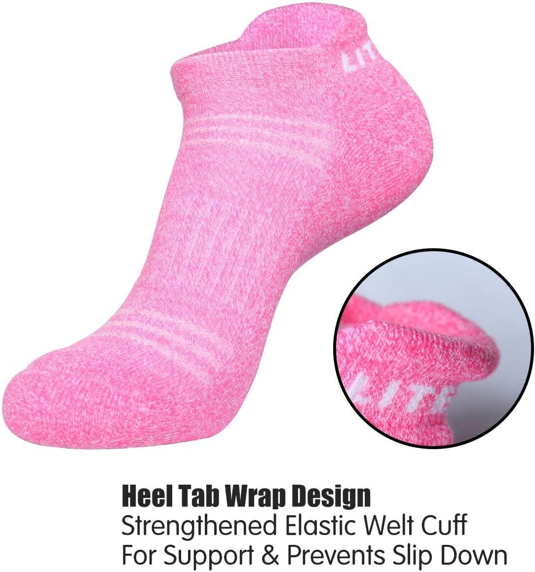 LITERRA Womens Ankle Socks 6-Pairs Athletic Running Low Cut Socks Cushioned : Clothing
