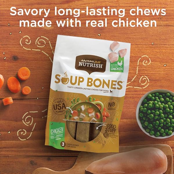 RACHAEL RAY NUTRISH SOUP BONES DOG TREATS, REAL CHICKEN & VEGGIES FLAVOR, 3 BONES, 6.3 OUNCES