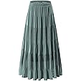 NASHALYLY Women's Chiffon Elastic High Waist Pleated A-Line Flared Maxi Skirts