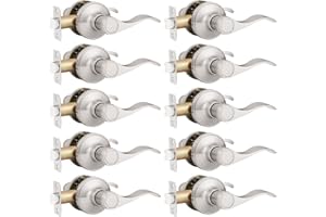 Probrico Door Handles 10 Pack Passage Door Lever, Non-Locking Door Handle Set for Hallway or Closets, Keyless Brushed Nickel Wave Door Lock