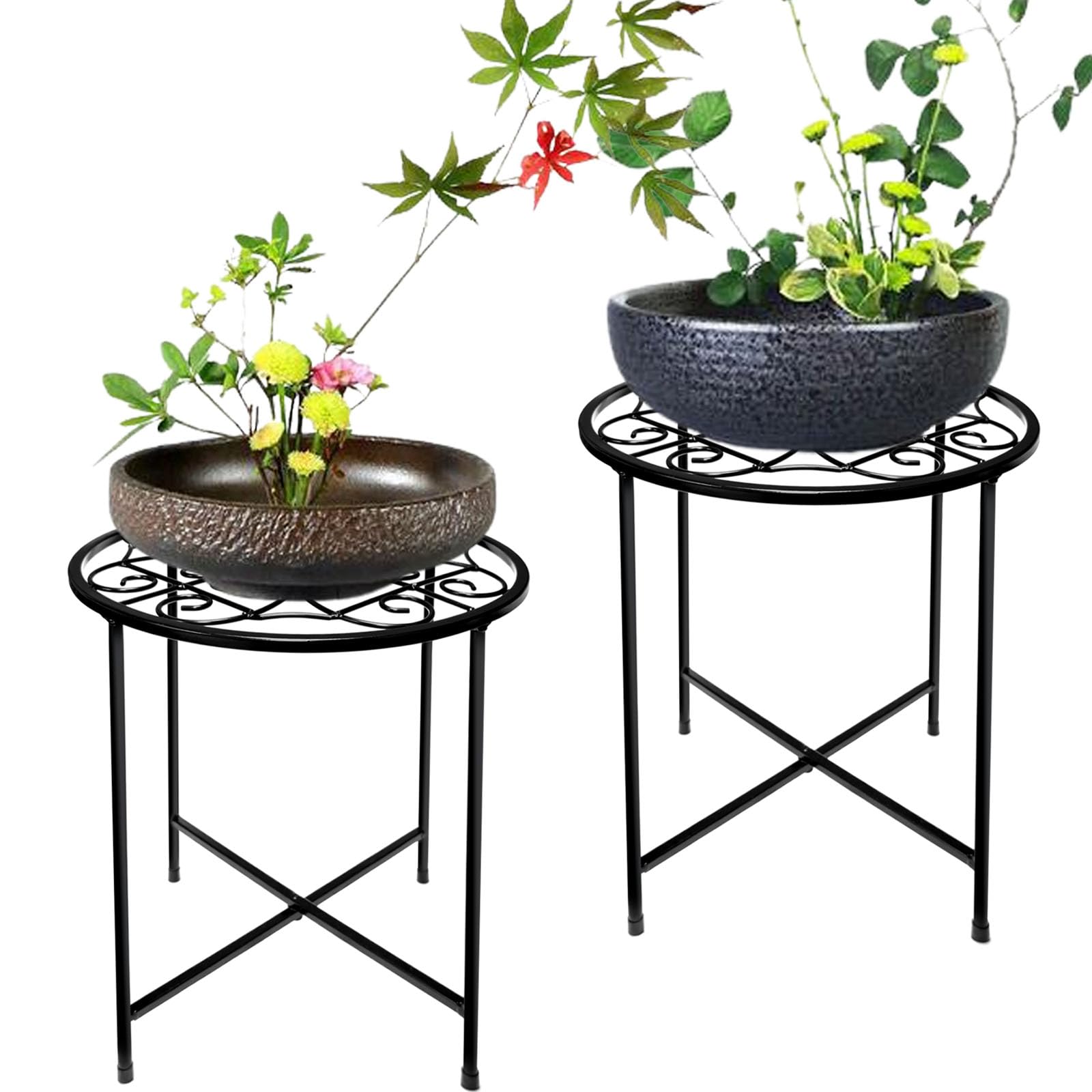 Photo 1 of 15" Tall Metal Plant Stand, 2 Pack 11" Wide Round Plant Stand for Flower Pots Up to 100lbs, Rustproof Iron Plant Holder for Indoor Outdoor Use, Easy Assemble Flower Stand for Home Garden Display