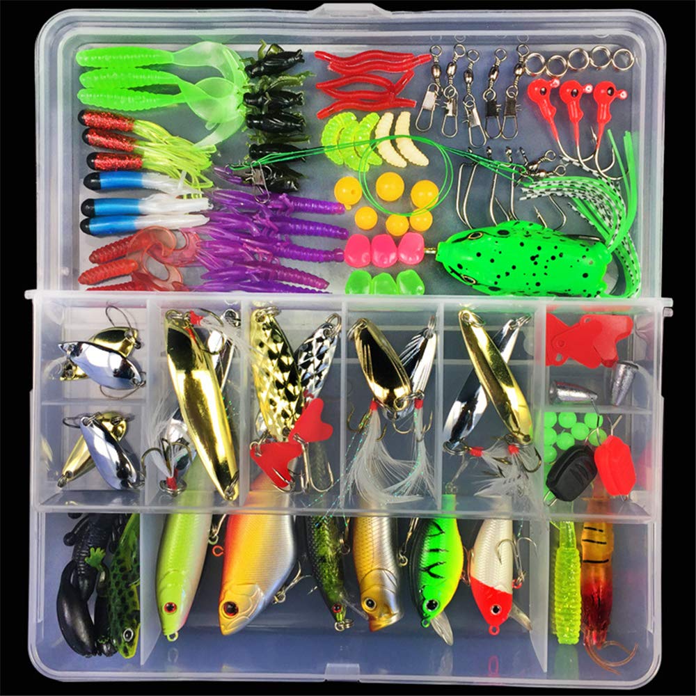 CHSEEO Fishing Lure Kits 106pcs Fishing Lure Set Fishing Baits Kit With Fishing Tackle Box Including Spoons Swimbaits Crankbaits Spinnerbaits Artificial Lures for Freshwater Saltwater Fishing #5