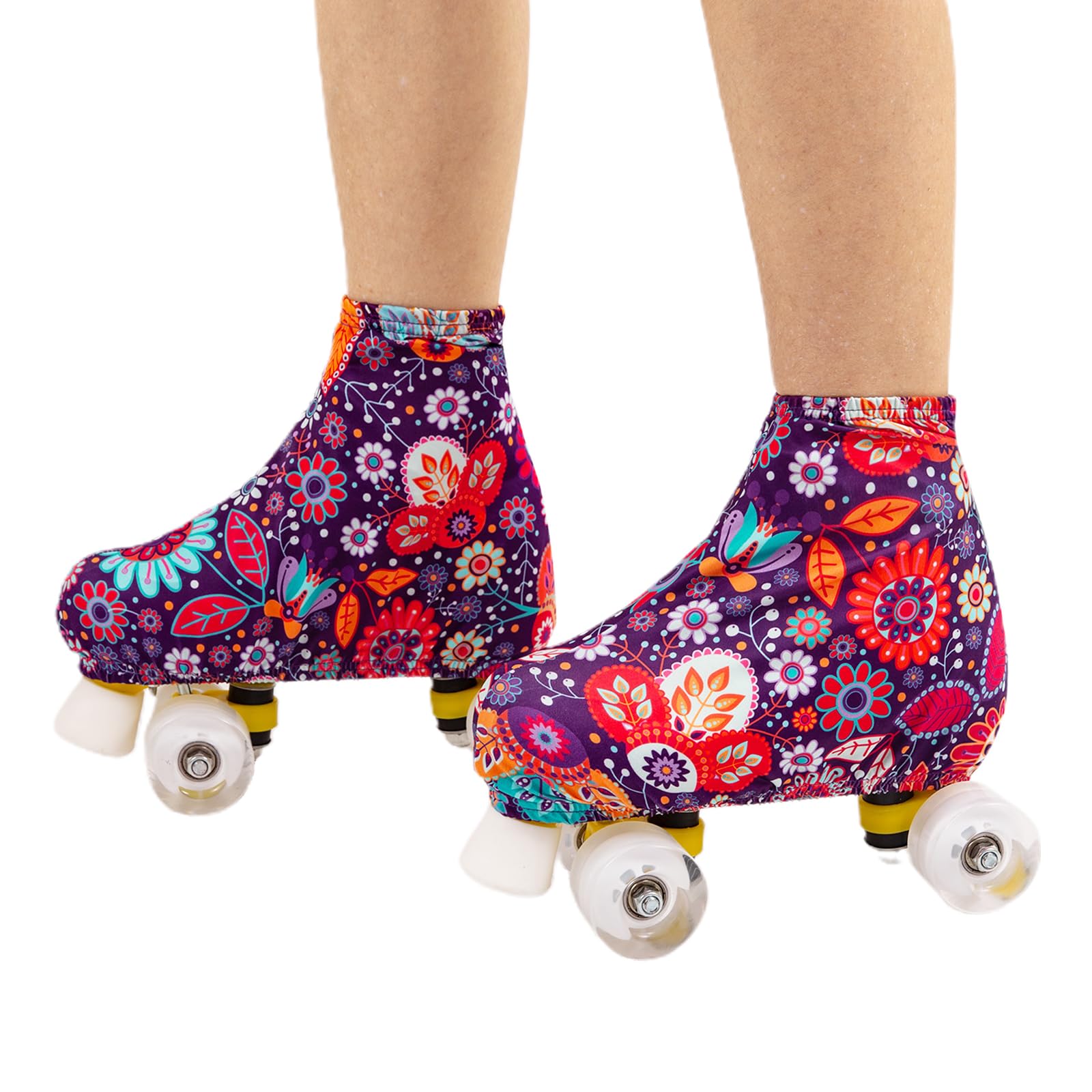 1 Pair Skate Boot Covers,Figure Skating or Sport Skating Skate Cover,Protective and Stylish Spandex Protection for Roller or Ice Skate Boots,Skating Cover For Kids Youth Adults (Flower Color, M)