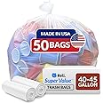 Reli. 40 to 45 Gallon Trash Bags Heavy Duty | 50 Trash Bags | Super Sizeable, Clear, Garbage for Serious Cleanup