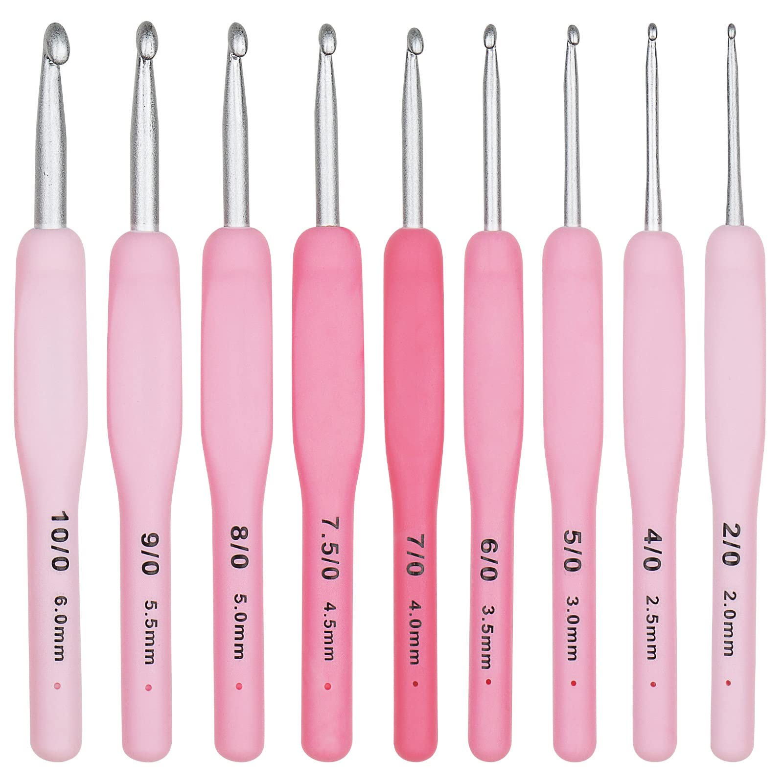 Aeelike Crochet Hooks Set Pink, Ergonomic Crochet Hooks Set for Arthritic Hands Full Set, 9 Pack 2.0-6.0 mm Soft Rubber Handle Crochet Needles Set for Beginners, Crochet Sets for Adults
