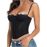 Floerns Women's Lace Bustier Corset Top Spaghetti Strap Shapewear Going Out Top with Buckle
