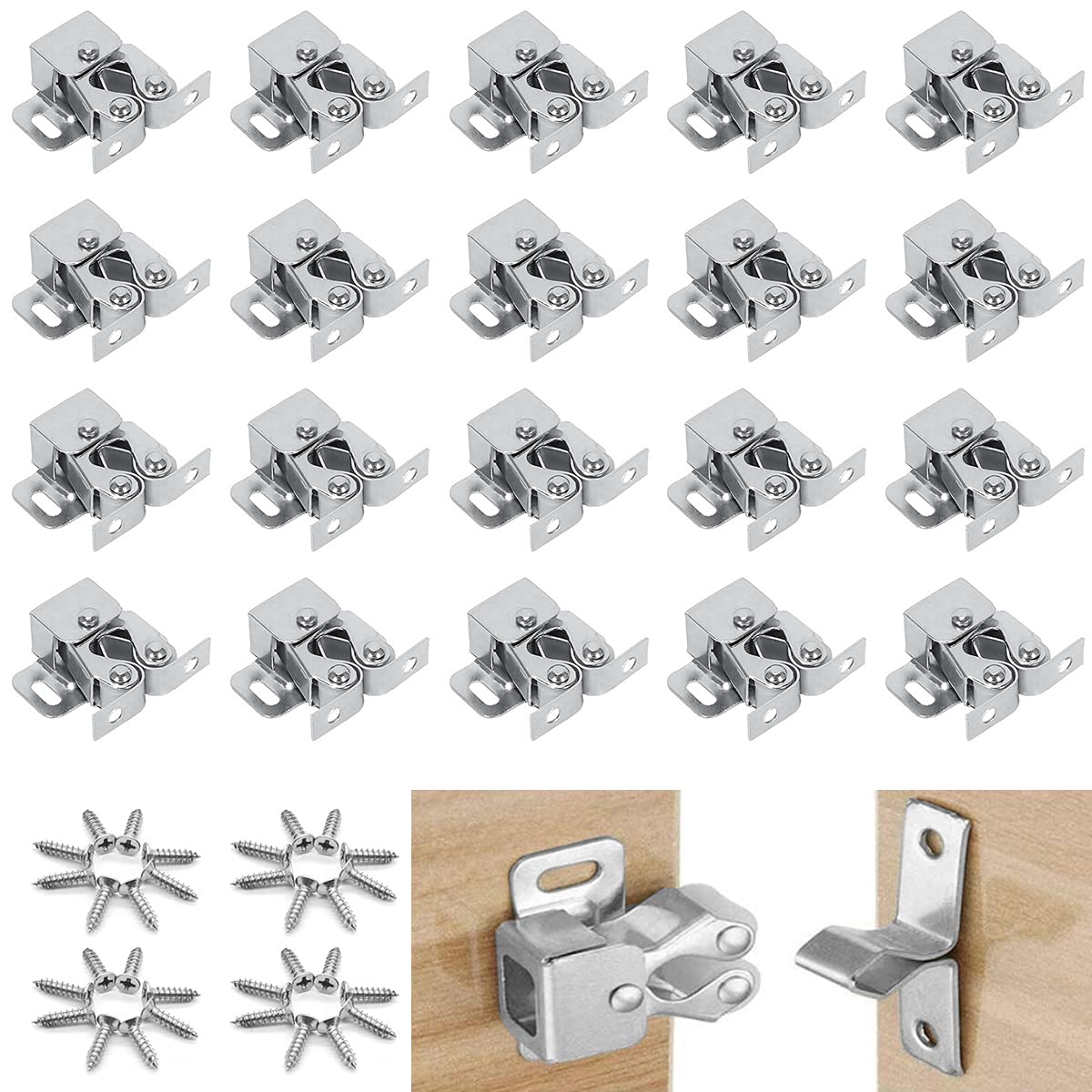 YUIP 20 Pcs Wardrobe Locks, Closet Door Locks, Cabinet Door Locks, Double Roller Closet Locks, Suitable as Door Locks for Various Storage cabinets