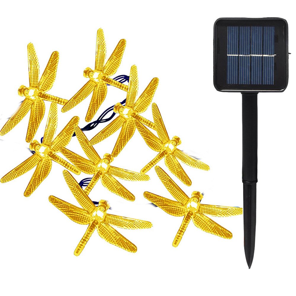 KEEDA 20 LED 16ft Dragonfly Solar Outdoor String Lights, Waterproof Decorative Lighting for Outdoor Garden Festival Party Decorations (Warm White)