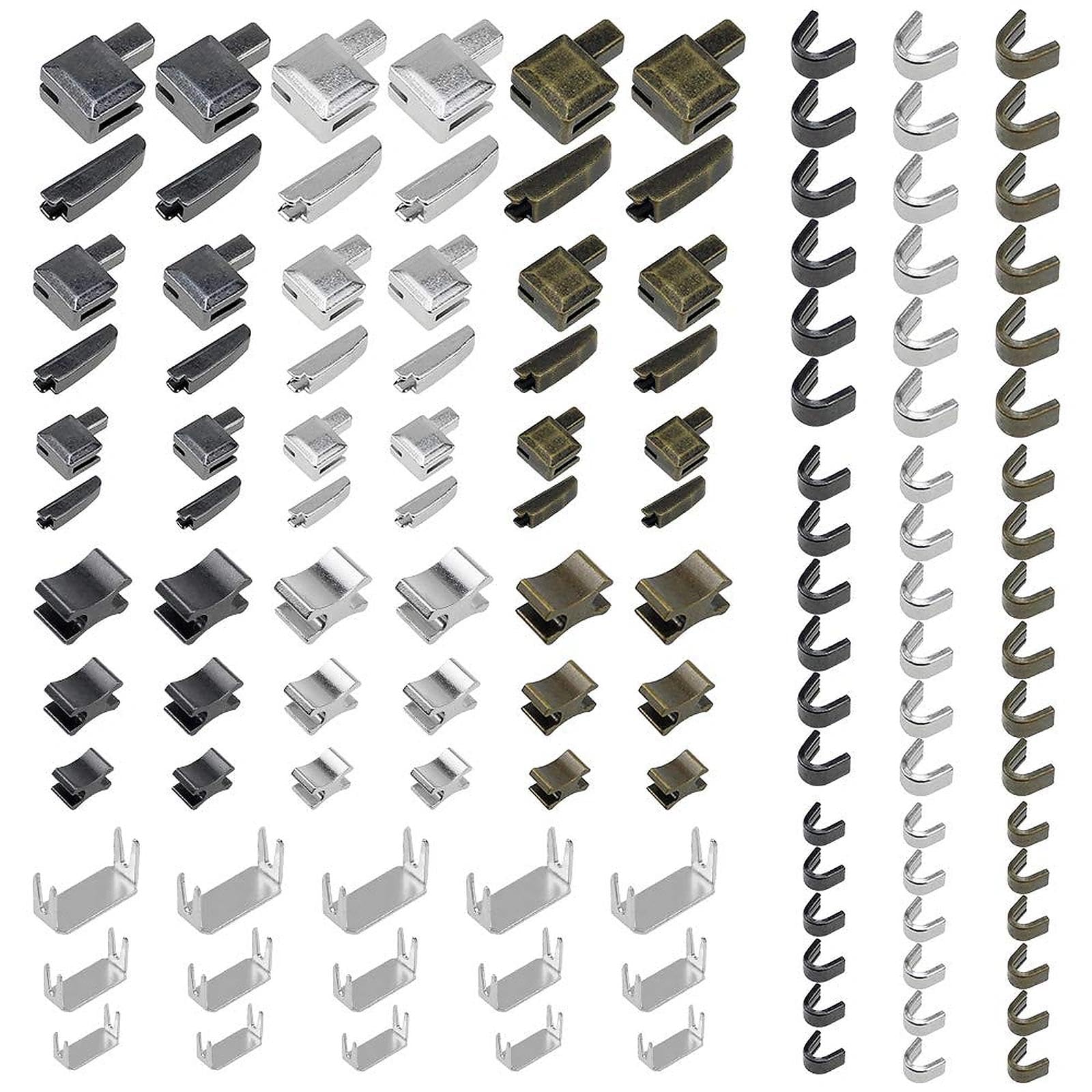 YPLonon Zippers Repair Kit Universal Metal Zipper Insertion Pin Zipper Bottom Stop Replacement Zip Stopper Ends Caps for Repairing Jacket Coat Backpack Suitcase - (Bronze, Silver, Gun Color)