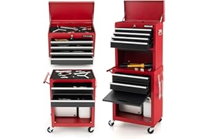 ERGOMASTER Rolling Tool Chest - Removable Top Box Large Bottom Cabinet with Casters and Lock System Tool-Box - Heighten 6-Drawer Red