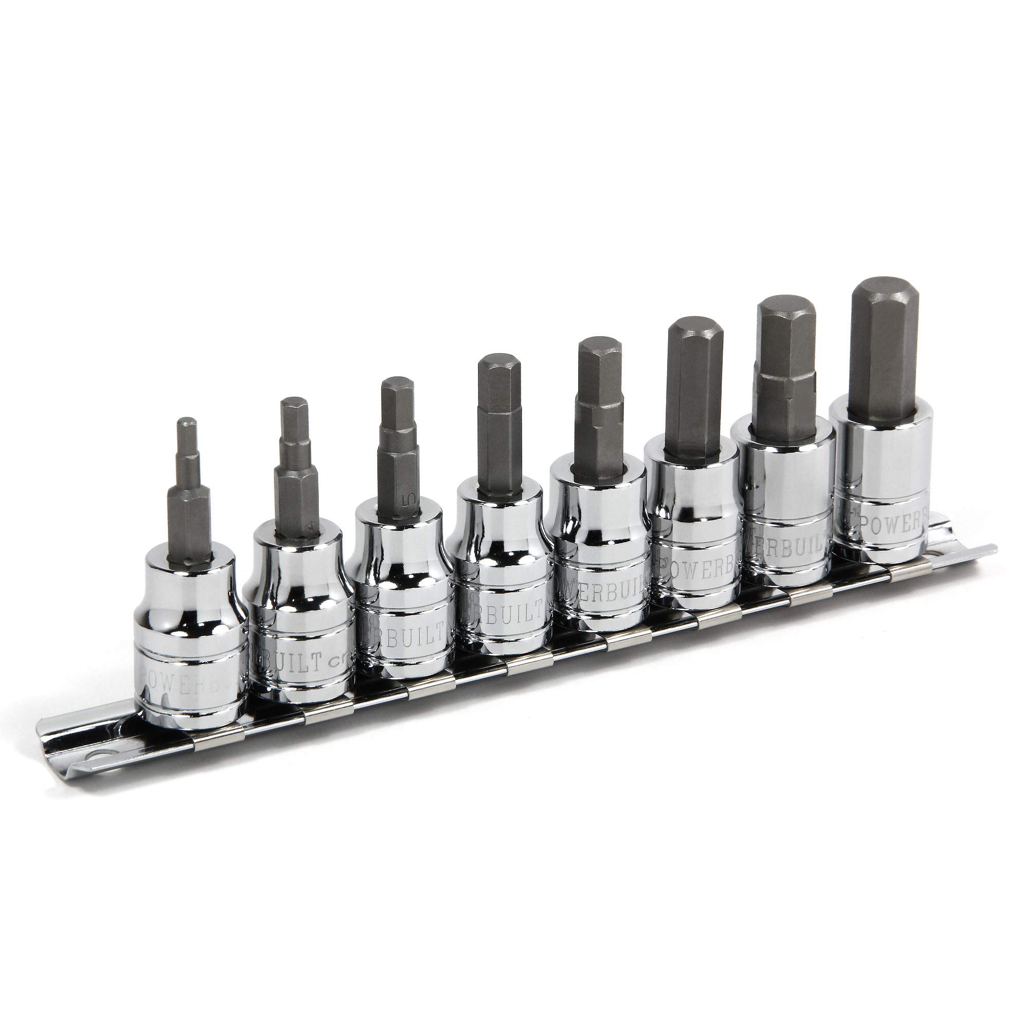 Powerbuilt Hex Bit Socket Set, 8 Piece, 3/8 Inch