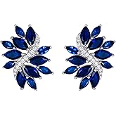 EVER FAITH Women's Cubic Zirconia Elegant Bridal Floral Leaf Pierced Stud Earrings