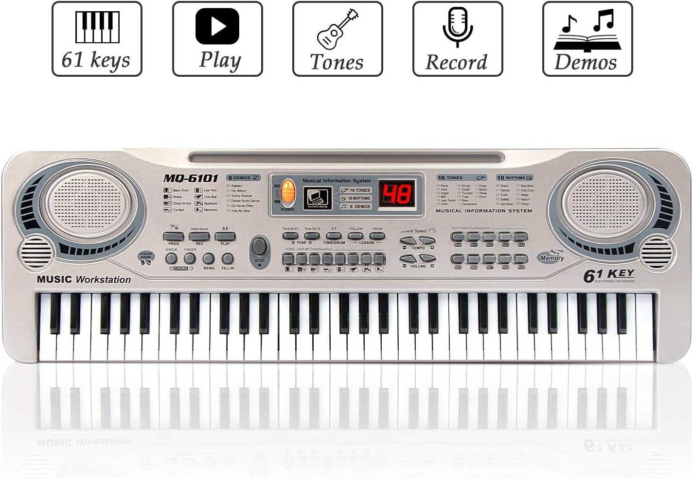 Piano for Kids,JINRUCHE Multi-function 61 Mini-Keys Electronic Organ Kids Piano Musical Teaching Keyboard Toy for Kids (Silver)