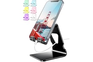 TOPGO Cell Phone Stand for Desk, Device Holder, Cradle, Holder, Metal Phone Stand with Cable Collective for Office Desk, Bedside Table Compatible with iPhone 16 15 Pro Max and All Smart Phones - Black