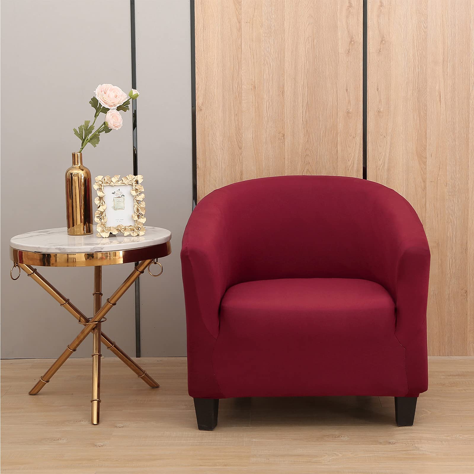 Photo 1 of Club Chair Slipcover, Stretch Tub Chair Cover with Elastic Bottom, Jacquard Spandex Club Chair Covers, Universal Fabric Armchair Slipcover 1-Piece Couch Cover for Bar Counter Living Room (Wine)