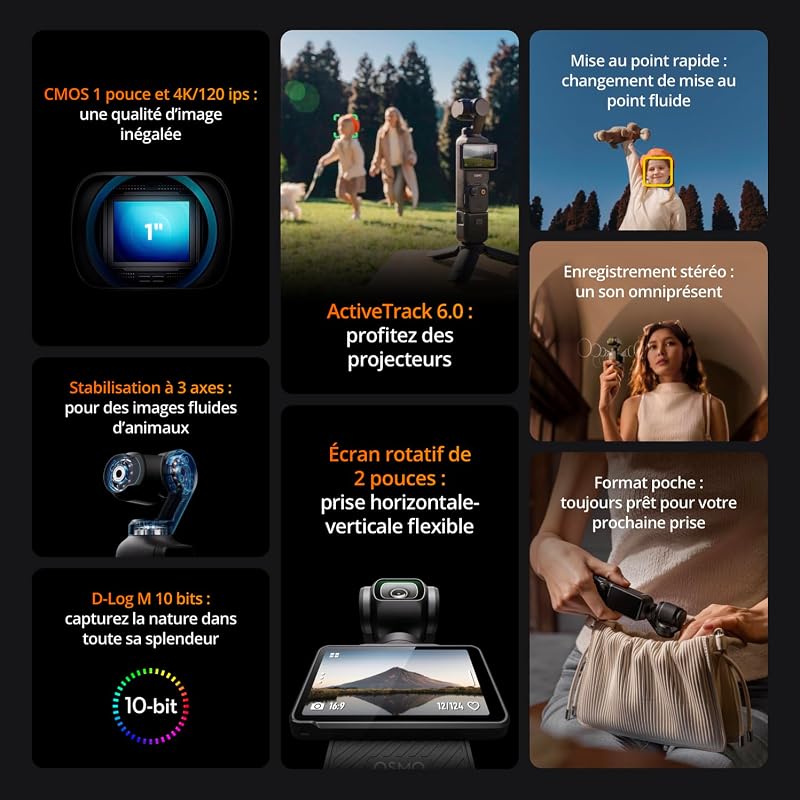 Bundle DJI Osmo Pocket 3 Créateur, Vlogging CMOS 1'' et Vidéo 4K/120 ips