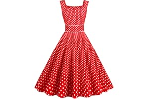 LAWOR Women's Square Neck Swing Party Dress Sleeveless Polka Dot Rockabilly Dress Women Elegant Audrey Dress Tea Dress