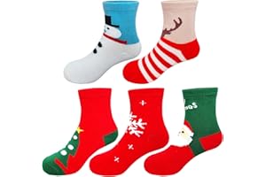 Hyiideong Christmas Socks for Boys Girls in Bulk 5 Pairs Xmas Socks for Unisex Toddler Baby Kids Holiday Festival Socks