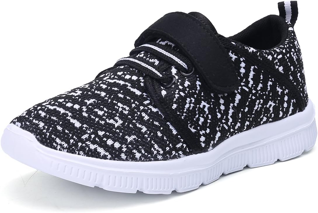 KALEIDO Kids Lightweight Breathable Sneakers Easy Walk Casual Sport Shoes for Boys Girls, Black, 2 Little Kid