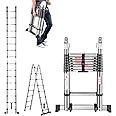 VEVOR Telescoping Ladder A Frame, 16.5ft Stainless Steel Extension Ladder, Multi-Button Retraction Portable Collapsible RV Ladders, 375LBS Load Telescopic Ladders with Balance Bar for Home, RV, Loft