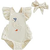 SHUING Baby Girl Western Outfit Goose Embroidery Plaid Ruffle Sleeveless Bubble Romper Bodysuit Newborn Farm Clothes Headband
