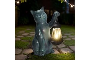 CJSUNYT Cat Garden Statue Solar Garden Decor Solar Light Outdoor Statues for Outside Resin Cat Figurines for Yard Patio and Lawn Gardening Mothers Day Gifts for Mom 7.3 * 5 * 10.8 inch