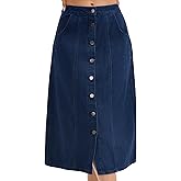 CIMUK Women's Denim Skirt Button Down Front High Waisted Pockets A Line Midi Jean Skirts
