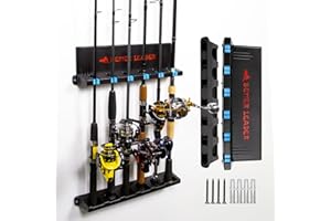 BETTER LEADER Vertical Fishing Rod Holder for Garage, Fishing Pole Holders- Holds Up to 6 Rods or Combos, Wall Mount Fishing Pole Rack, Fits Most Rods of Diameter 3-19mm, Fishing Gifts for Men