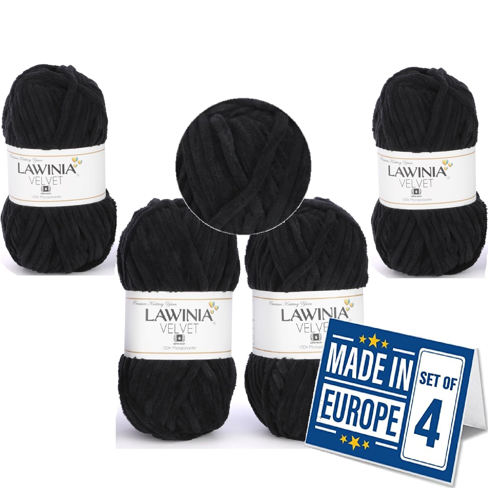 LAWINIA -Velvet Premium Soft Chenille Yarn Chunky, Velvet Yarn Crochet, Does NOT SHED, Plush Blanket Wool for Crochet, Thick Chunky Wool for Knitting, Pack of 4