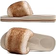 COFACE Womens Sliders Plush House Slippers Flat Sandals For Women Memory Foam Fuzzy Open Toe Slippers With Arch Support Anti Skid Ladies Slip On Fur Slide Slippers House Shoes Mules Indoor Outdoor