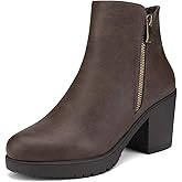 DREAM PAIRS Women's Ankle Boots Chunky Heel Platform Fall Heeled Short Booties Shoes